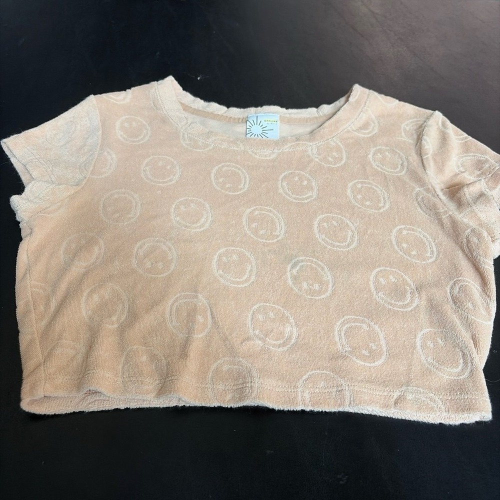 OFFLINE by Aerie Terry Cloth Smiley Face Short Sleeve Crop Top XS